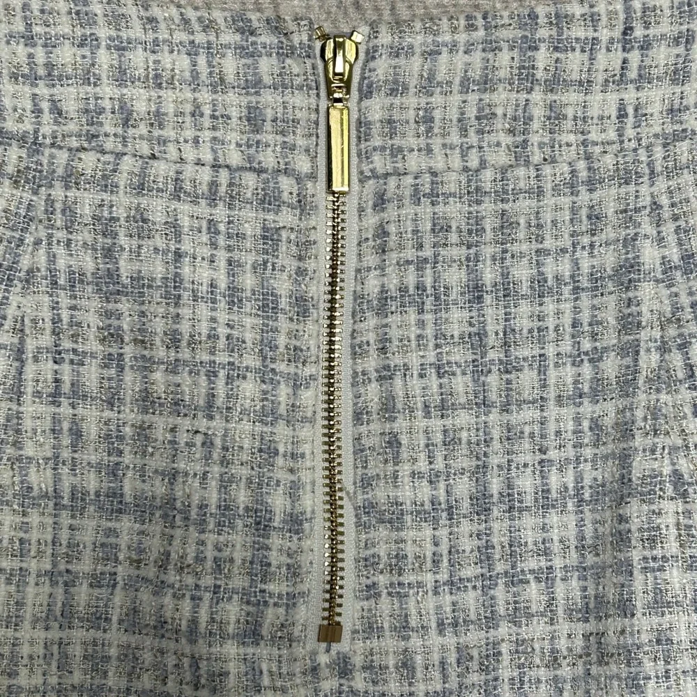 Maison dAmelie Tweed Mini Skirt Blue White Plaid Frayed‎ Hem Back Zip Women 2
